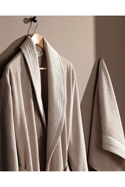 Madame Coco Delron Men's 100% Cotton Bathrobe Set - Beige - Luxury Collection