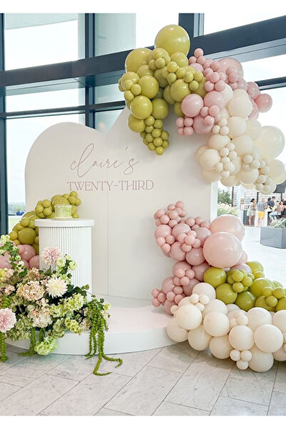 Çemrek Süs Parti Набір з 100 рожевих ретро-білих повітряних кульок з куркумою