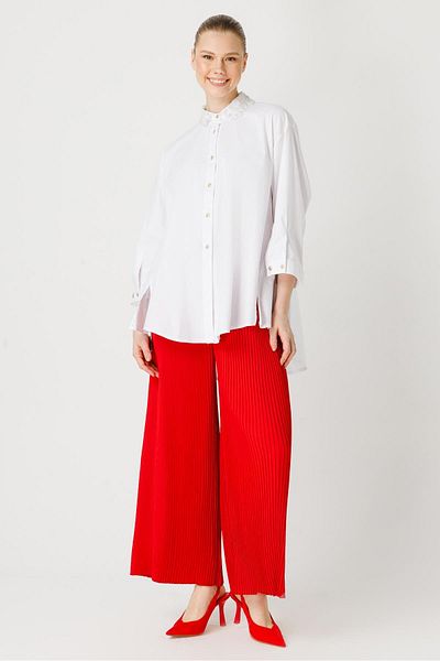 Ghisa Tunic with Embroidered Collar Detail White
