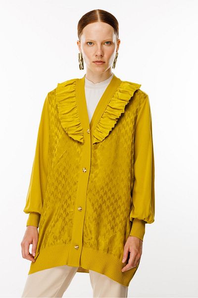 Ghisa Ruffle Collar Detailed Cardigan Acid Kazayaği
