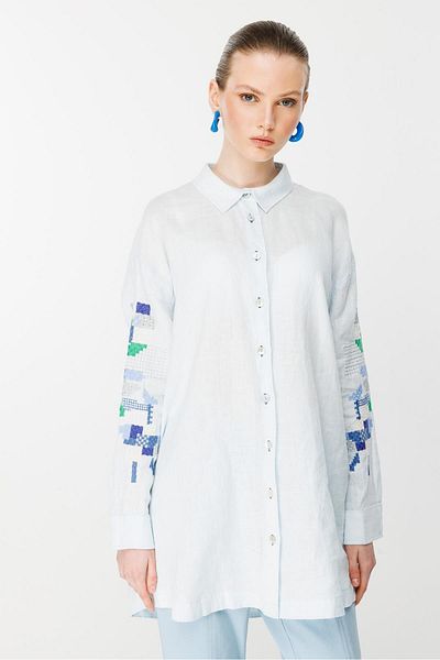 Ghisa Tunic with Embroidered Sleeves Blue