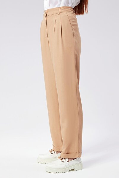 BRACCAS Кам'яного кольору жіночі штани - з напівеластичним поясом, подвійними складками, подвійними штанинами