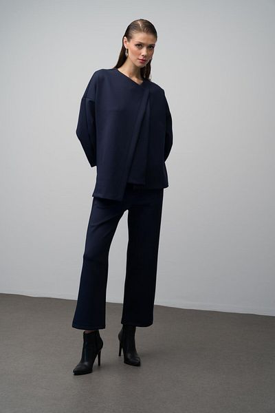 Olcay Set aus Jacke und Hose aus Scuba-Stoff mit niedrigen Ärmeln – Dunkelblau 9262-TK