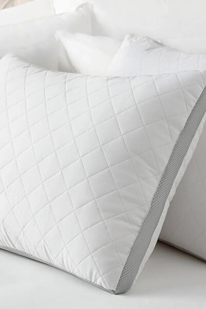 m montefair 2'li Klimalı Yastık - Kapitoneli - Beyaz/Açık Gri - 50X70 cm 800 gr