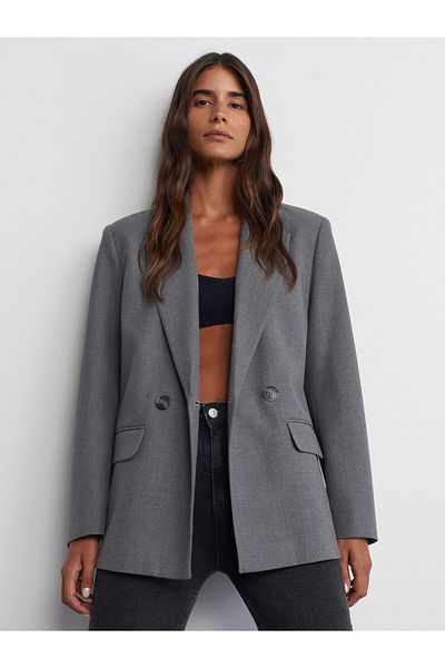 Dilvin 60747 Double-Breasted Jacket-Grey