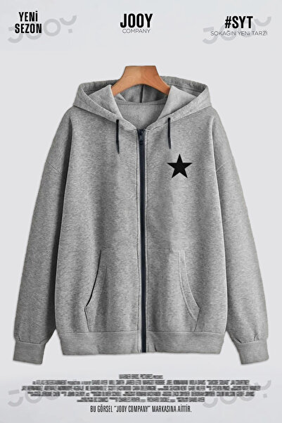 Jooy Company Star Printed Gray Seasonal Zippered Hooded Fleece Cardigan Jacket