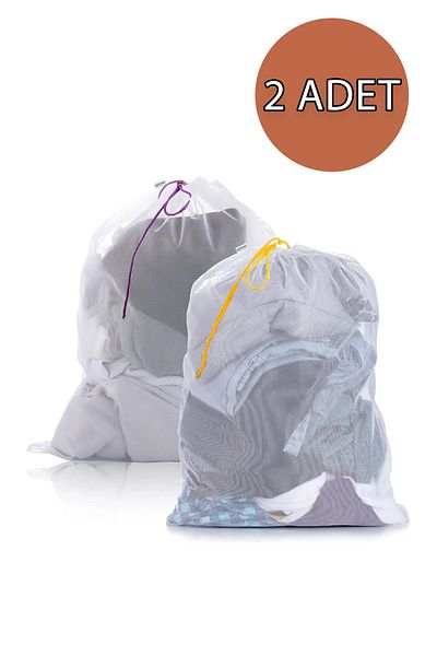 Factorial 2-Piece Laundry Net Honeycomb Design Lace-Up Bra Washing Ball In-Cabinet Organizer Storage