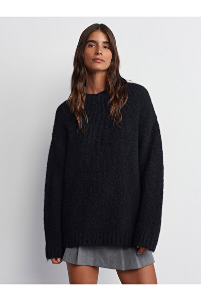 Dilvin 10641 Pulover de tricotaj cu textura moale cu gât de bicicletă-negru