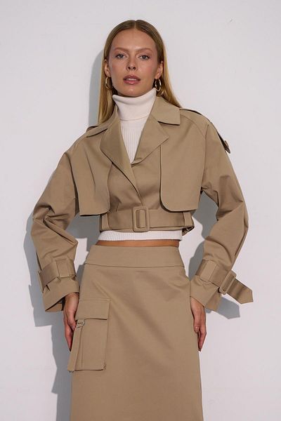 NOK İSTANBUL Cityscape Mink Oversize Trench Coat - Recycled Fabric, Short Length with Belt