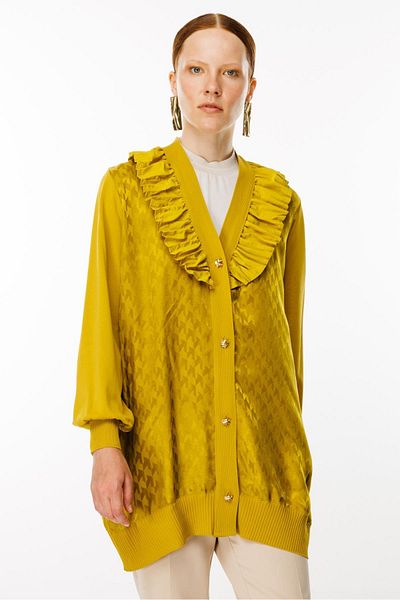 Ghisa Ruffle Collar Detailed Cardigan Acid Kazayaği