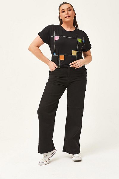 Ebsumu Women's Large Size Palazzo Black Jeans