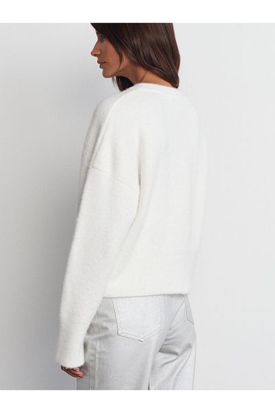 Dilvin 10645 Model V-Neck Soft Knitwear Sweater - Ecru