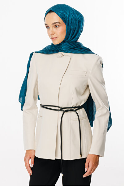 Mooncorn Petrol Mavisi Zikzak Desen Parlak Jakar Şal