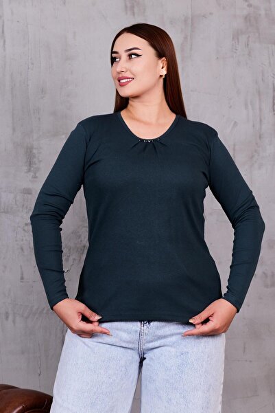 Siyezen Plus Size Blouse with Crystal Stone Detail on the Front