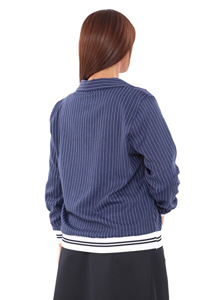 Lady Majestic Plus Size Collared Striped Blouse