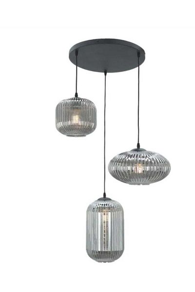 demet habek mylights 3 Triple Pendant Lamp Metal Body Smoked Glass Chandelier for Living Room and All Rooms