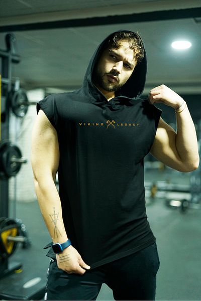 Oxlade Men's Black Viking Hooded Athlete - Gym Top Tank