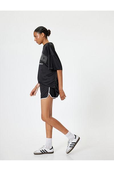 Koton Tricou sport supradimensionat cu decolteu cu slogan imprimat cu mânecă scurtă Interlock