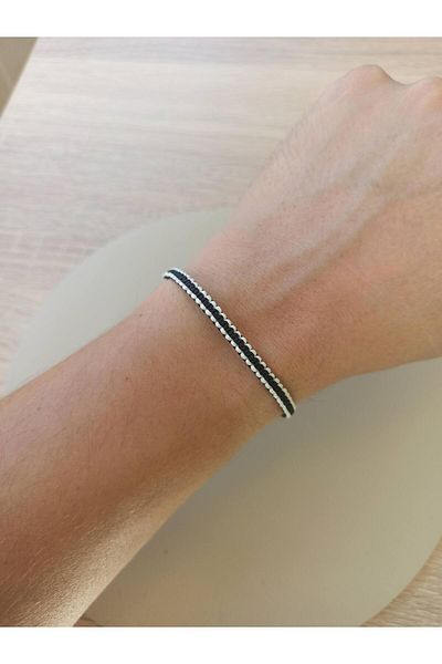 TREND Black and White Fan Bracelet, Two-Color Macrame Bracelet, Gift Bracelet