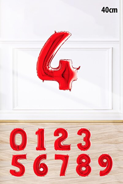 PEKSHOP 4 Kırmızı Rakam Folyo Balon Kırmızı 4 Yaş Balonu 16 Inç 40 Cm