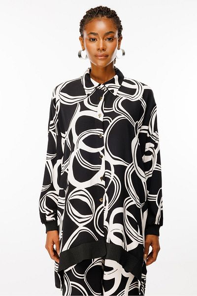 Ghisa Ecru Black Tunic and Trousers Set - Rib Detailed