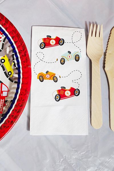 PEKSHOP Birthday Themed Retro Race Car - Printed Napkin Set of 20
