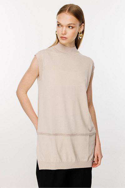 Ghisa Stone Color Short Sleeve Knitwear Tunic