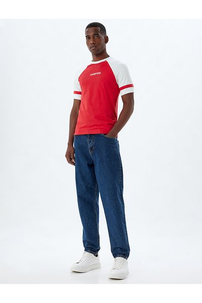 Koton Cotton Slim Fit T-Shirt - Crew Neck, Slogan Print, Short Sleeve