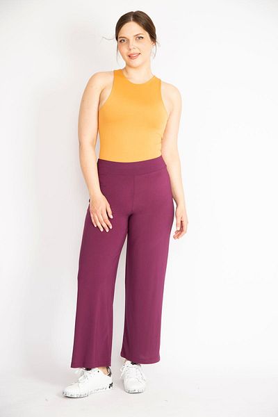 Şans Women's Plum Large Size Lycra Buzy Fabric Waist Elastic Trousers 65n36368