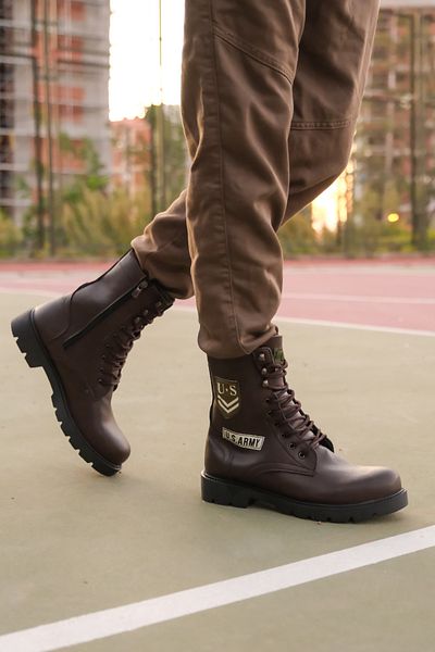 Riccon Brown Unisex Biker Boots 0012538