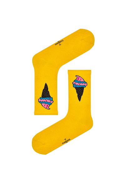 CARNAVAL SOCKS Κίτρινες κάλτσες τένις με σχέδιο παγωτού