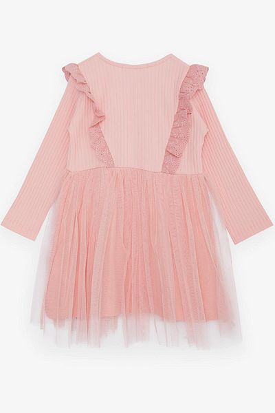 Breeze Long Sleeve Tulle Embroidered Dress for 1.5-5 Years Old Girls - Salmon