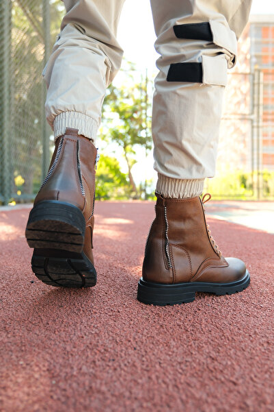 Riccon Erkek Fermuarlı Postal Bot 0012695 Taba