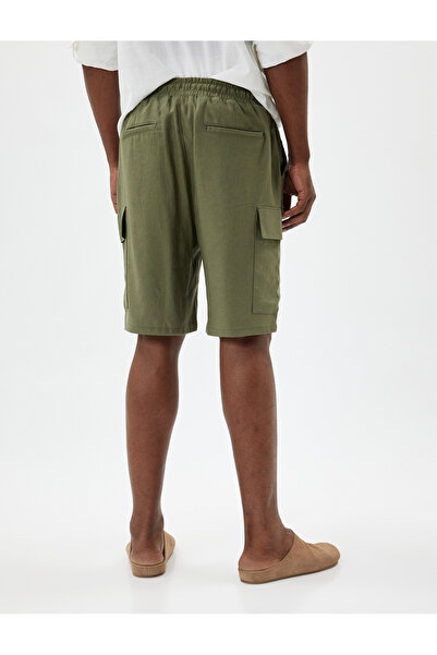 Koton Keten Karışımlı Şort Kargo Bermuda Beli Bağcıklı Cep Detaylı