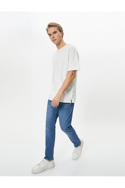 Koton Střední Indigo 740 Denim Pánské bavlněné kalhoty – 4sam40009nd