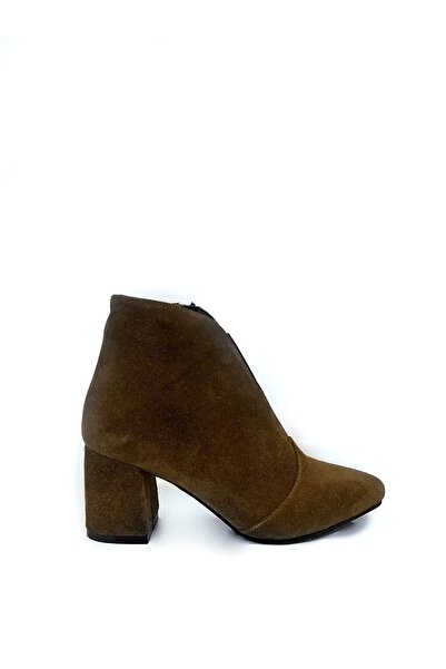 Saracshoes Gerçek Deri kadın Bot Haki Süet Elegant