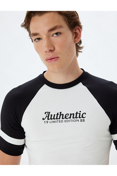 Koton Μπλουζάκι Cotton Slim Fit - Crew Neck, κοντό μανίκι, Slogan printed