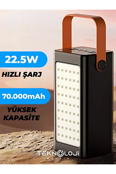Teknoloji Gelsin Powerbank 70.000 mAh Güçlü Led Işıklı 22.5W Hızlı Şarj Taşınabilir Batarya 4 Çıkışlı Göstergeli