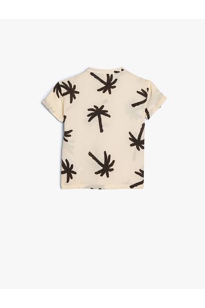 Koton Palm Tree Printed Short Sleeve Shirt - Round Neck