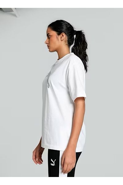 Puma White Women's Crew Neck T-Shirts 68161905 Her Graphic Tee
