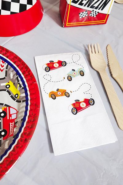 PEKSHOP Birthday Themed Retro Race Car - Printed Napkin Set of 20
