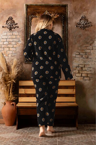 CALİA Kadın Battal Büyük Beden Önden Düğmeli Uzun Kollu Polar Pijama Takımı