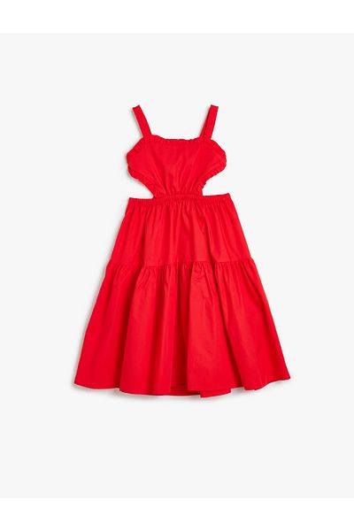 Koton Cotton Strap Dress - Ruffle and Window Detail