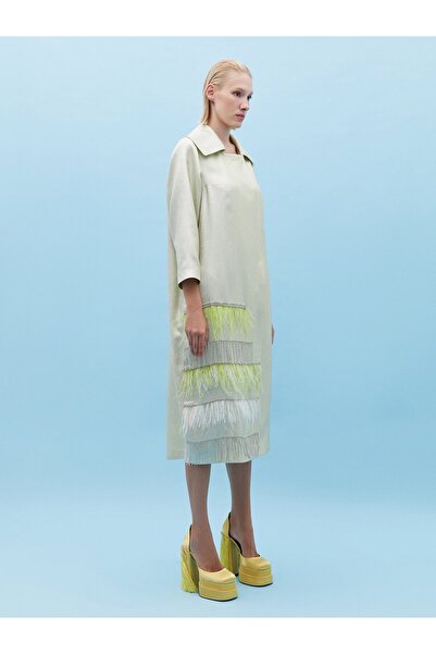 BAQA Skirt Tip Feather And Stone Fringe Detailed Cap