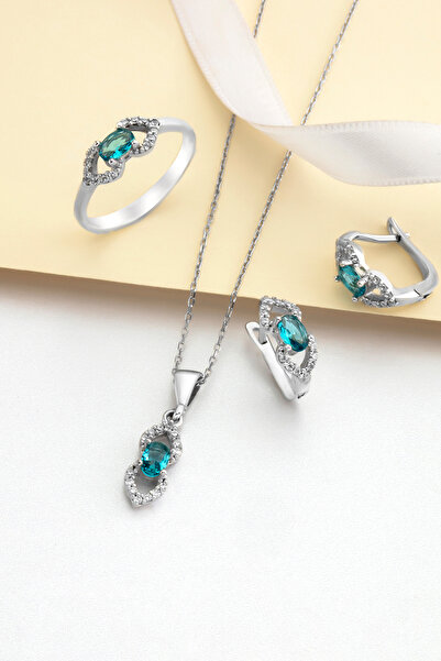 Else Silver Oval Taşlı Zarif Pırlanta Modeli Gümüş Takı Seti