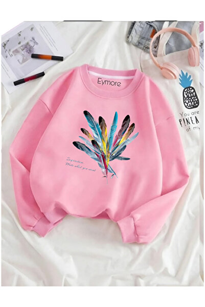 eymore Hanorac cu guler rotund, imprimat cu pene colorate