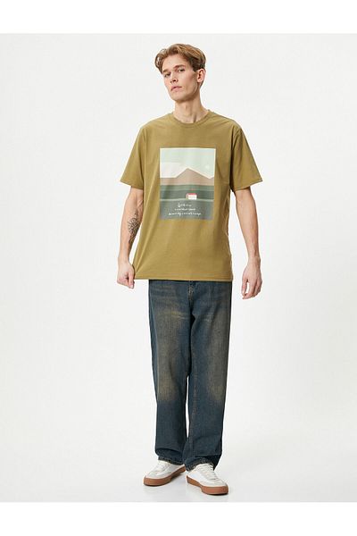 Koton Μπλουζάκι 4sam10044hk 871 Khaki ανδρικό κοντομάνικο ζέρσεϊ