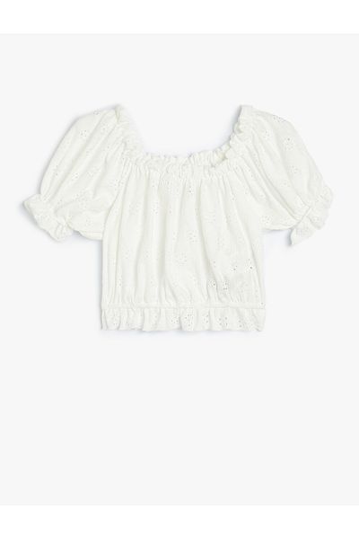 Koton Short Balloon Sleeve RuFFle Crop Blouse