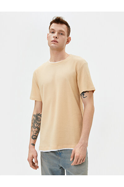 Koton Basic T-Shirt Fabric Detailed Crew Neck Slim Fit Textured