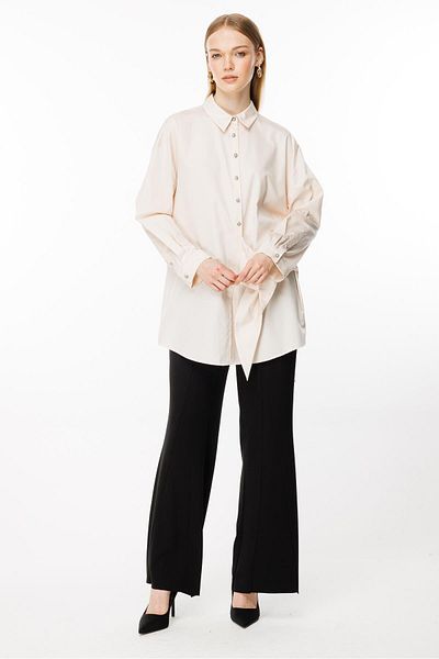 Ghisa Stone Colored Tunic with Tie Detail